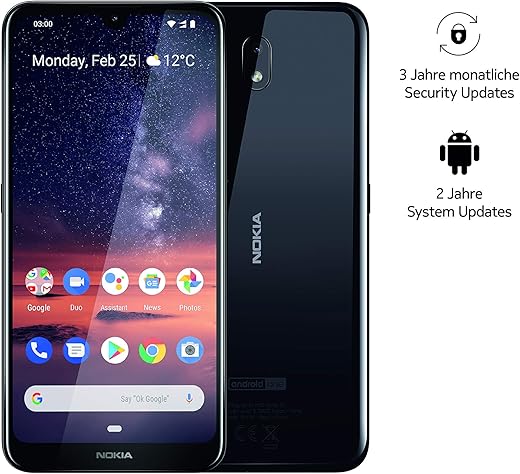 Nokia 3.2 Dual SIM Smartphone - Deutsche Ware (15,9 cm (6.26 Zoll), 13 MP Hauptkamera, 2GB RAM, 16 GB interner Speicher, Android 9 Pie) schwarz