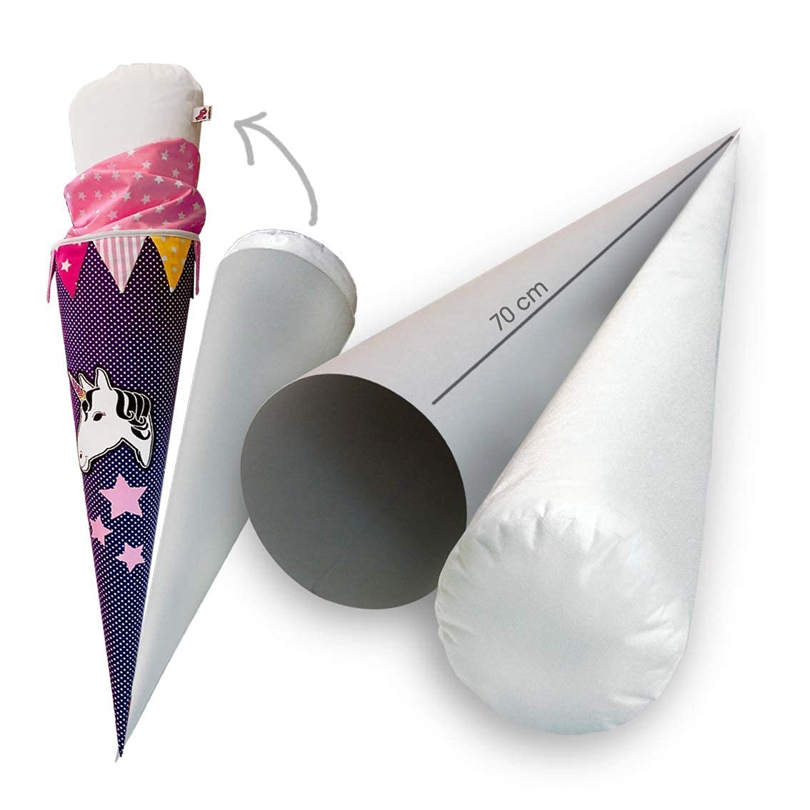 70 cm PREMIUM Bastelset Papprohling + Inlettkissen für Schultüte, Schultütenkissen + Pappe