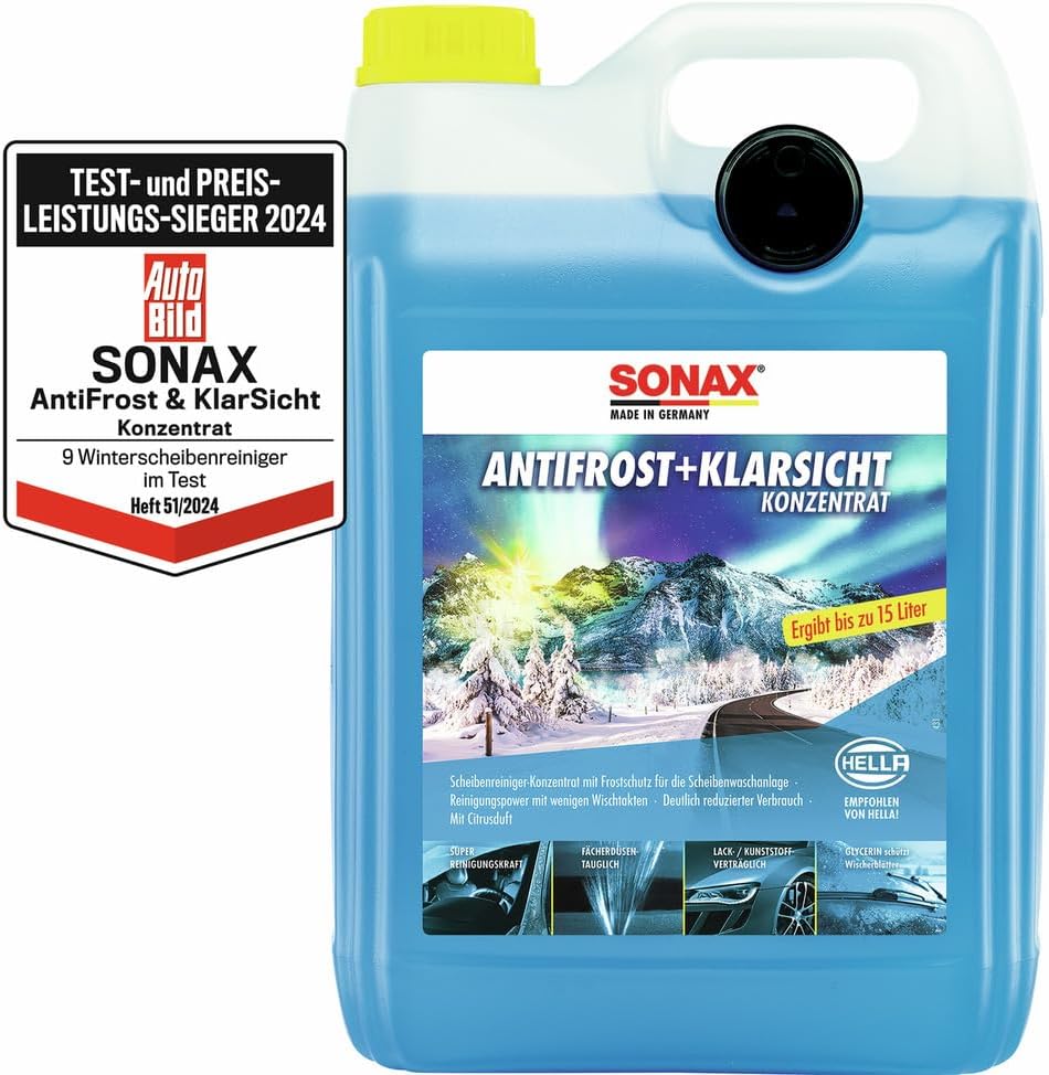 SONAX AntiFrost+KlarSicht Konzentrat (5 Liter) Scheibenwaschanlagen-Frostschutz sorgt für klare Sicht, Art-Nr. 03325050