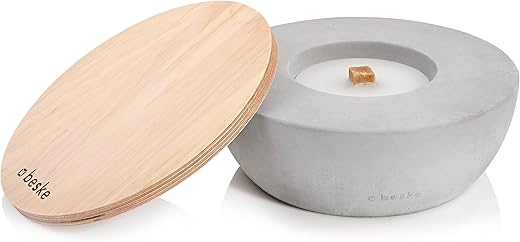 Betonfeuer® der Beske-Manufaktur mit 'Dauerdocht' | Durchmesser 24cm 'breiter Rand' | Wiederbefüllbare Gartenfackel | 'Unendliche' Brenndauer durch Recycling von Kerzenwachs | Tischfeuer Fackel Kerze