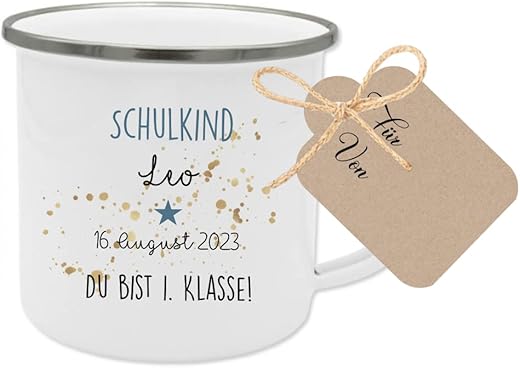 Tasse mit Name des Erstklässlers zur Einschulung - Persönliches Geschenk zum Schulstart