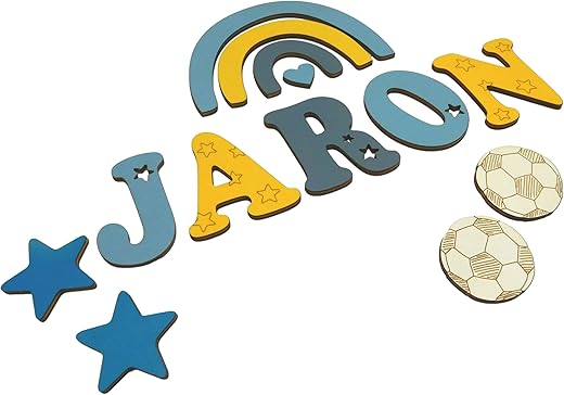 Holzbuchstaben I Türbuchstaben personalisiert I Kinderzimmer I Deko Kinderzimmertür I Geburtsgeschenk Taufgeschenk I Mit vielen tollen Zubehörteilen kombinierbar (Muster JARON 7cm)
