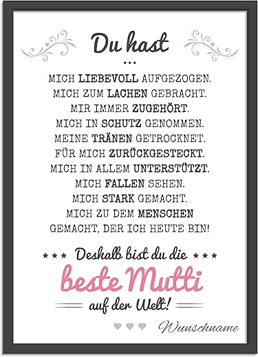 OWLBOOK Beste Mama Bild A4 Weihnachtsgeschenk Geschenk Geschenkidee für Mutter Mum Weihnachten Geburtstag Muttertag personalisierbar optional im Rahmen