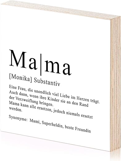 Yuweli® Holzbild Definition Mama Muttertagsgeschenk personalisiert mit Name zum Hinstellen oder Aufhängen als Geschenk-Idee für Mum Mutti Mutter zum Geburtstag Muttertag Geburtstagsgeschenk